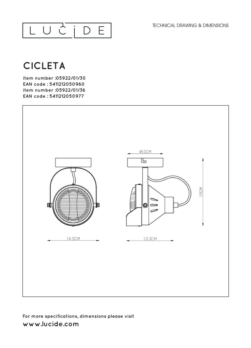 CICLETA - Stropné svietidlo - 1x Gu10/35W - čierna